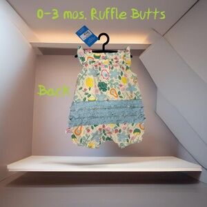 NWT, girls, Ruffle Butts 0-3 mos., Paradise Garden Square neck romper.